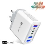 MOCNA SZYBKA UNIWERSALNA ŁADOWARKA SIECIOWA 55W PD+QC 3.0 USB X 3, USB-C x3 BIAŁA