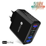 MOCNA SZYBKA UNIWERSALNA ŁADOWARKA SIECIOWA 55W PD+QC 3.0 USB X 3, USB-C x3  CZARNA