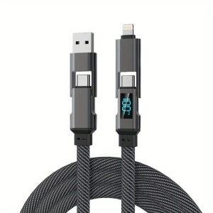 Kabel USB C 4w1 z wyświetlaczem mocy, 100W, płaski, nylonowy, dane, 1m 