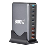Ładowarka stacja ładowania 600W GaN III 8-w-1 5xUSB-C+3xUSB PD 140W 100W