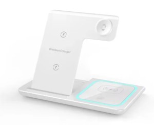 Ładowarka bezprzewodowa indukcyjna 3w1, 15W, LED, składana, Samsung, Iphone, biała