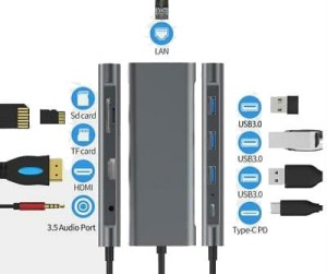 Adapter 9w1 HUB USB-C 3.1 HDMI 4K USB RJ45 SD JACK