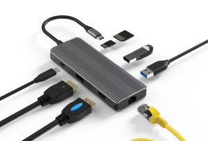 Adapter 8w1 HUB USB-C 3.1 HDMI DP 4K USB RJ45 SD JACK